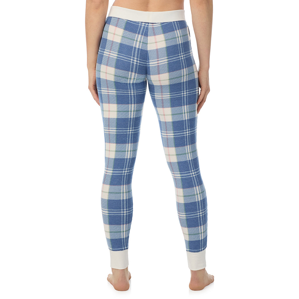 Blue Plaid; Model is wearing a size S. She is 5’9”, Bust 34”, Waist 25”, Hips 36”@ A Lady is wearing Blue Plaid Cozy Stretch Thermal Legging