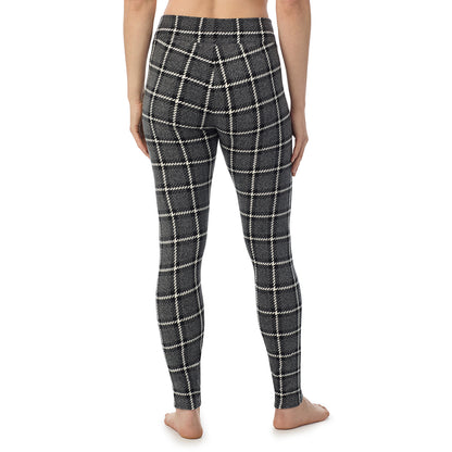 Grey Black Plaid; Model is wearing a size S. She is 5’9”, Bust 34”, Waist 25”, Hips 36”@ A Lady is wearing a Grey Black Plaid Fleecewear With Stretch Legging