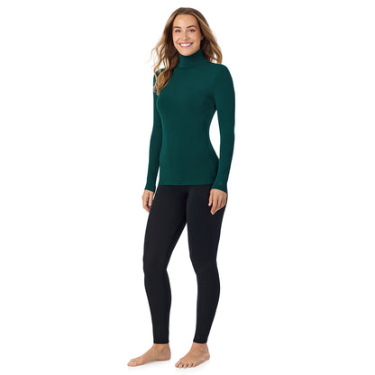 Dark Pine; Model is wearing size S. She is 5'11.5", Bust 34", Waist 26", Hips 37". @A lady wearing dark pine long sleeve turtleneck softwear with stretch top.