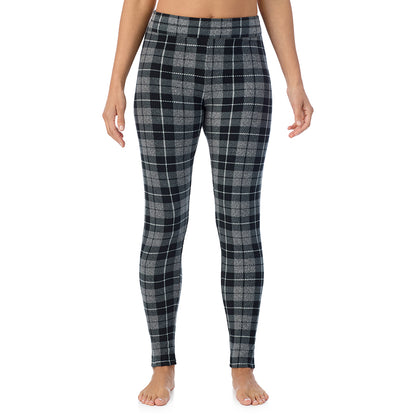 Charcoal Heather Tartan;Model is wearing size S. She is 5'11.5", Bust 34", Waist 26", Hips 37".@A lady wearing fleecewear with stretch legging