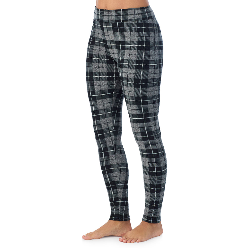 Charcoal Heather Tartan;Model is wearing size S. She is 5'11.5", Bust 34", Waist 26", Hips 37".@A lady wearing fleecewear with stretch legging
