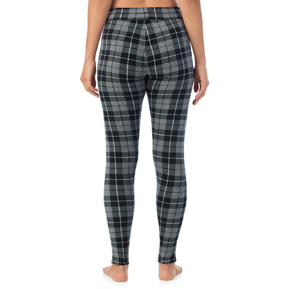 Charcoal Heather Tartan;Model is wearing size S. She is 5'11.5", Bust 34", Waist 26", Hips 37".@A lady wearing fleecewear with stretch legging