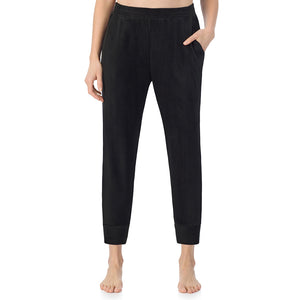 A lady wearing Black Cuddl Duds x Jennifer Lake Fleecewear with Stretch Cropped Jogger 