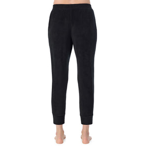 A lady wearing Black Cuddl Duds x Jennifer Lake Fleecewear with Stretch Cropped Jogger 