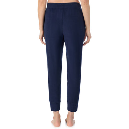 Navy Blazer; Model is wearing size S. She is 5'11", Bust 33", Waist 24", Hips 34".@A lady wearing Navy Blazer Cuddl Duds x Jennifer Lake Fleecewear with Stretch Cropped Jogger 