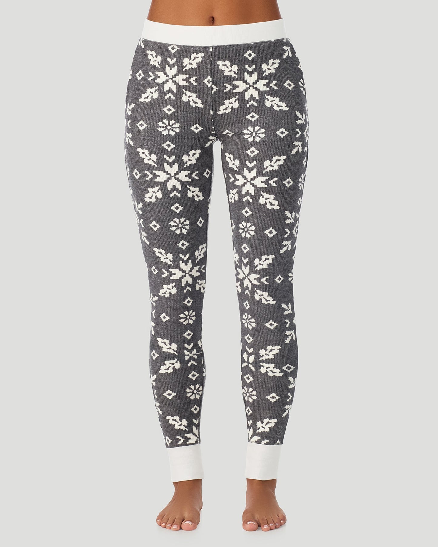 Stone Grey Winter Folk;@A lady wearing Cozy Stretch Thermal Legging in Stone Grey Winter Folk