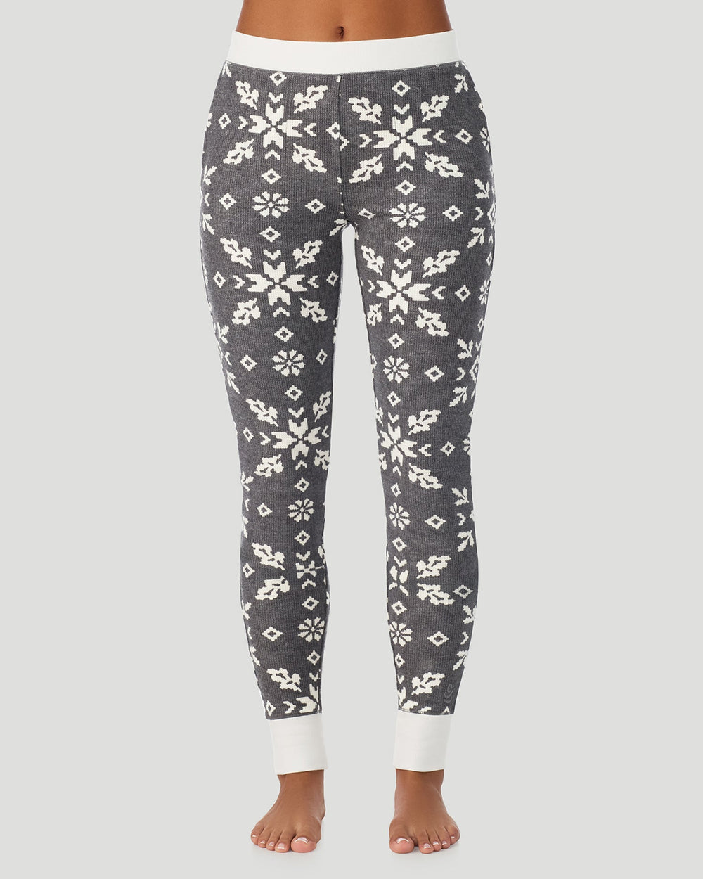 A lady wearing Stone Grey Winter Folk Cozy Stretch Thermal Legging in a front view pose