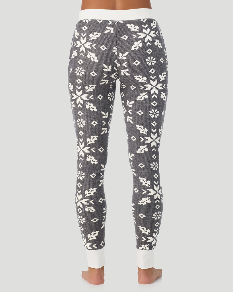  A lady wearing Stone Grey Winter Folk Cozy Stretch Thermal Legging in a back view pose