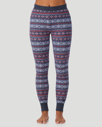 A lady wearing Cozy Stretch Thermal Legging in Medieval Blue Fairisle 