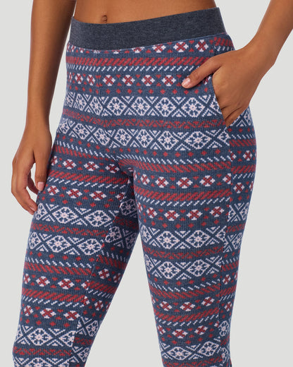 A lady wearing Cozy Stretch Thermal Legging in Medieval Blue Fairisle 