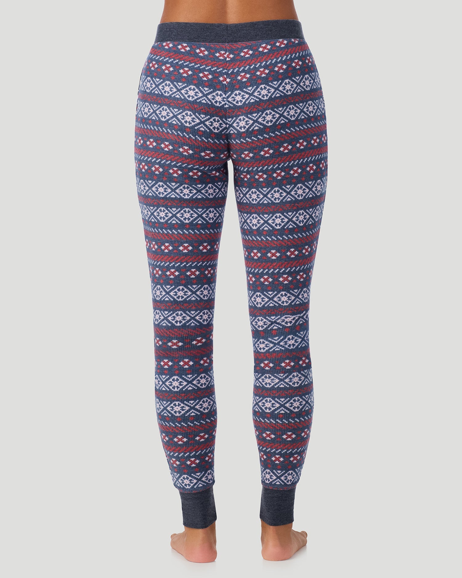 A lady wearing Cozy Stretch Thermal Legging in Medieval Blue Fairisle 