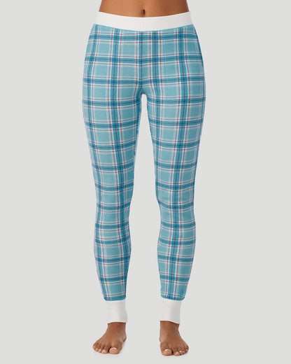 A lady wearing Cozy Stretch Thermal Legging in Cadet Blue Plaid