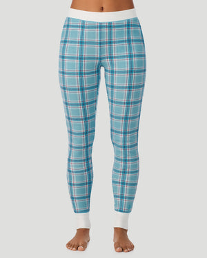  A lady wearing Cadet Blue Plaid Cozy Stretch Thermal Legging in a front view pose