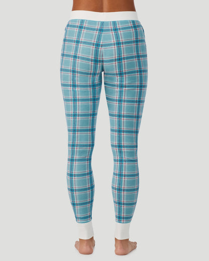A lady wearing Cozy Stretch Thermal Legging in Cadet Blue Plaid