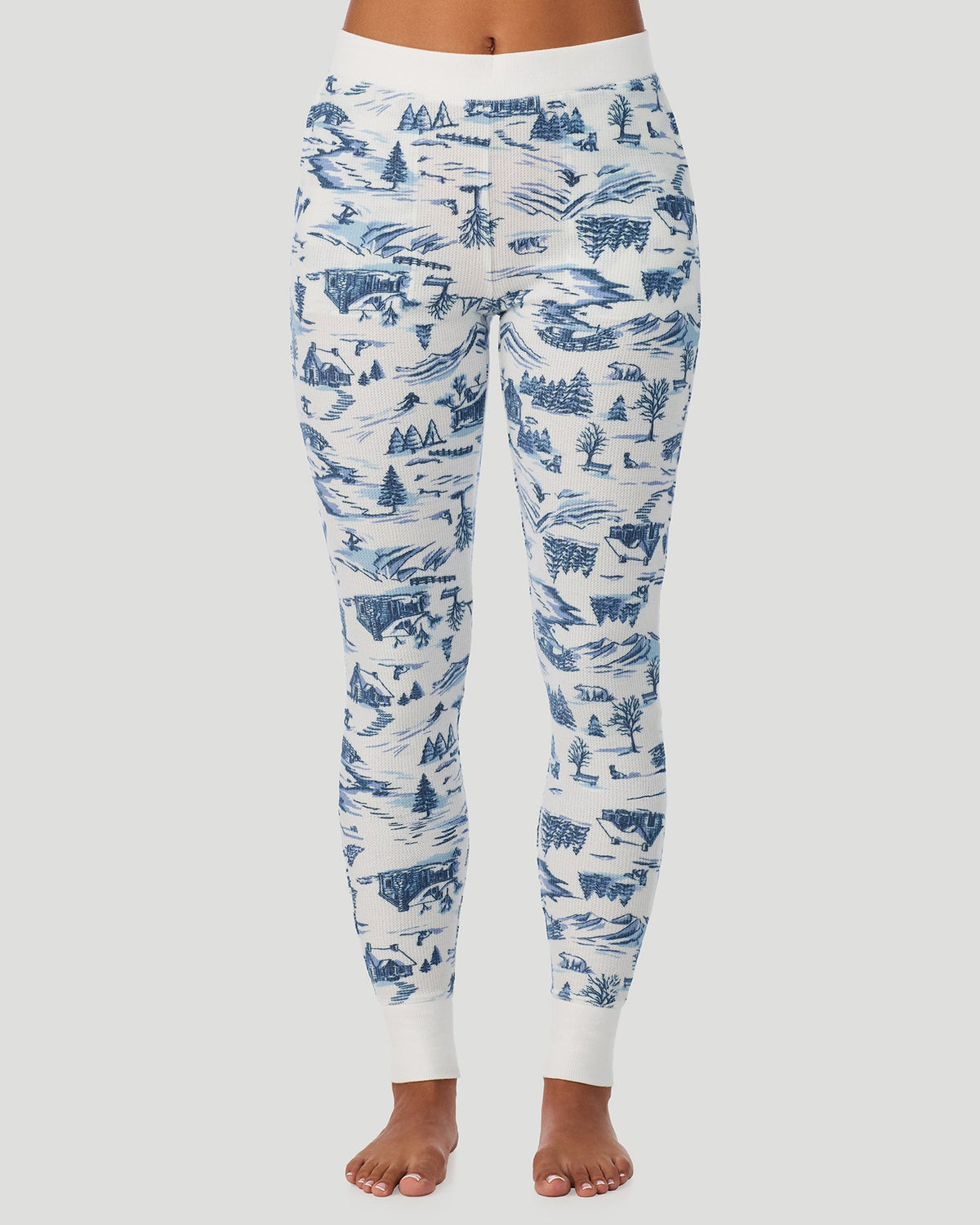 Blue Winter Toile;@A lady wearing Cozy Stretch Thermal Legging in Blue Winter Toile