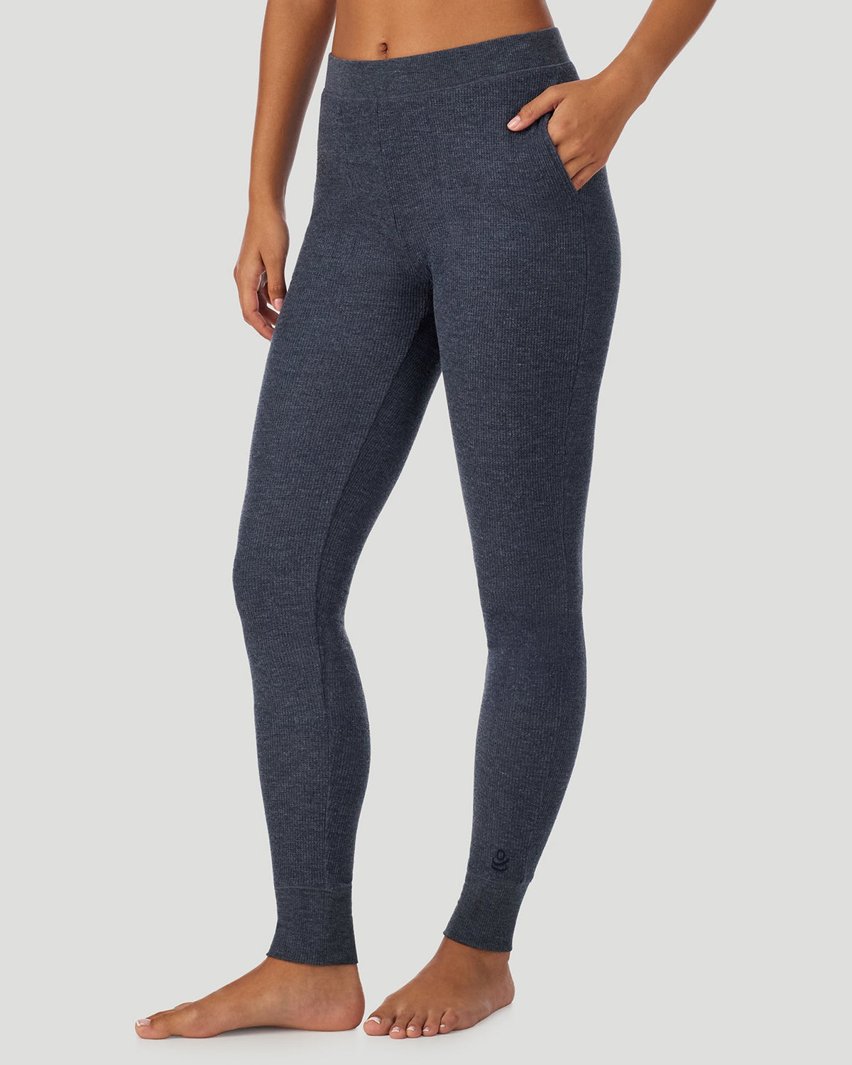 Medieval Blue Heather;@A lady wearing Cozy Stretch Thermal Legging in Medieval Blue Heather