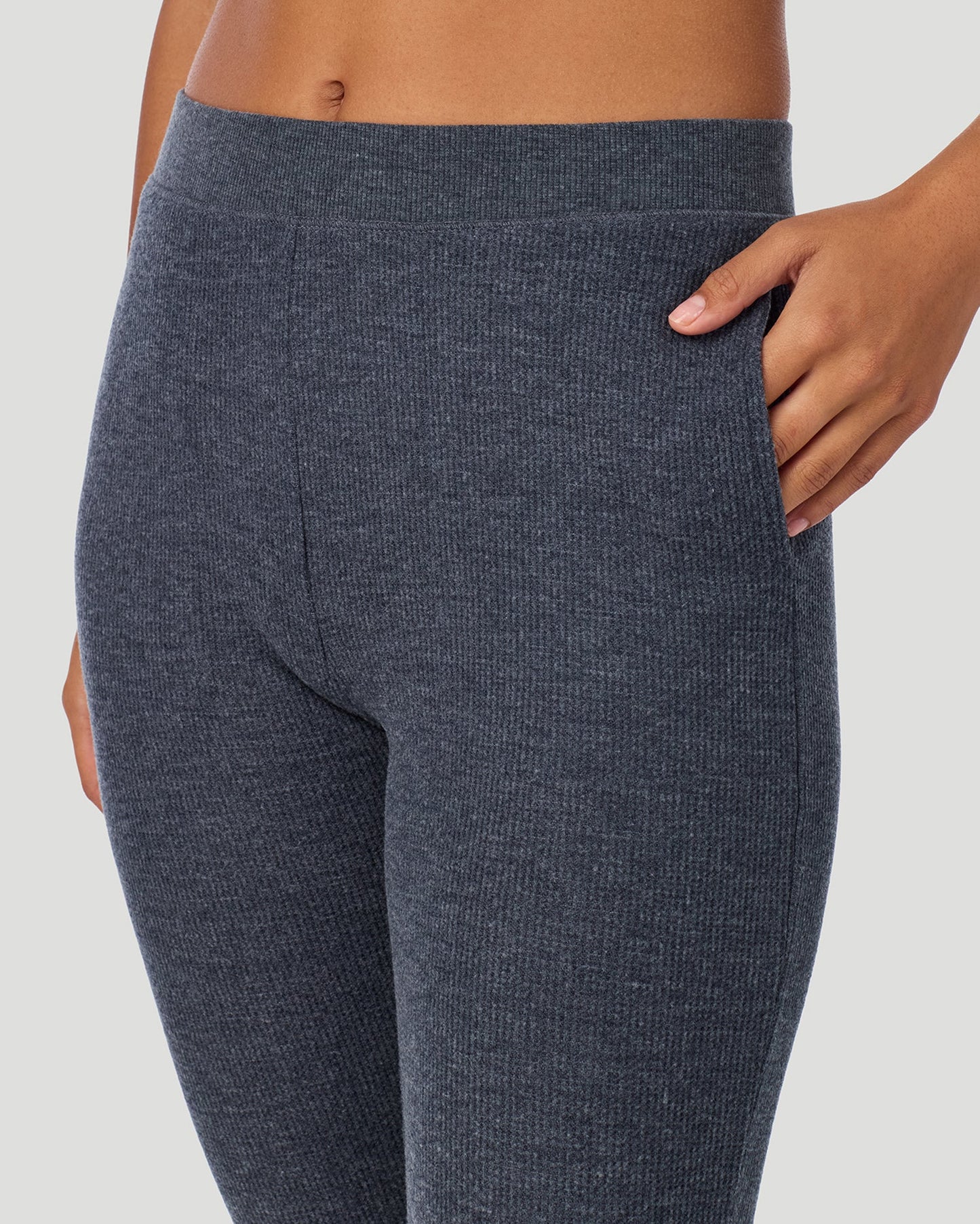 Medieval Blue Heather;@A lady wearing Cozy Stretch Thermal Legging in Medieval Blue Heather