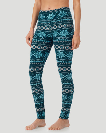 A lady wearing Emerald Fairisle Fleecewear with Stretch Legging TALL in a side angle view pose