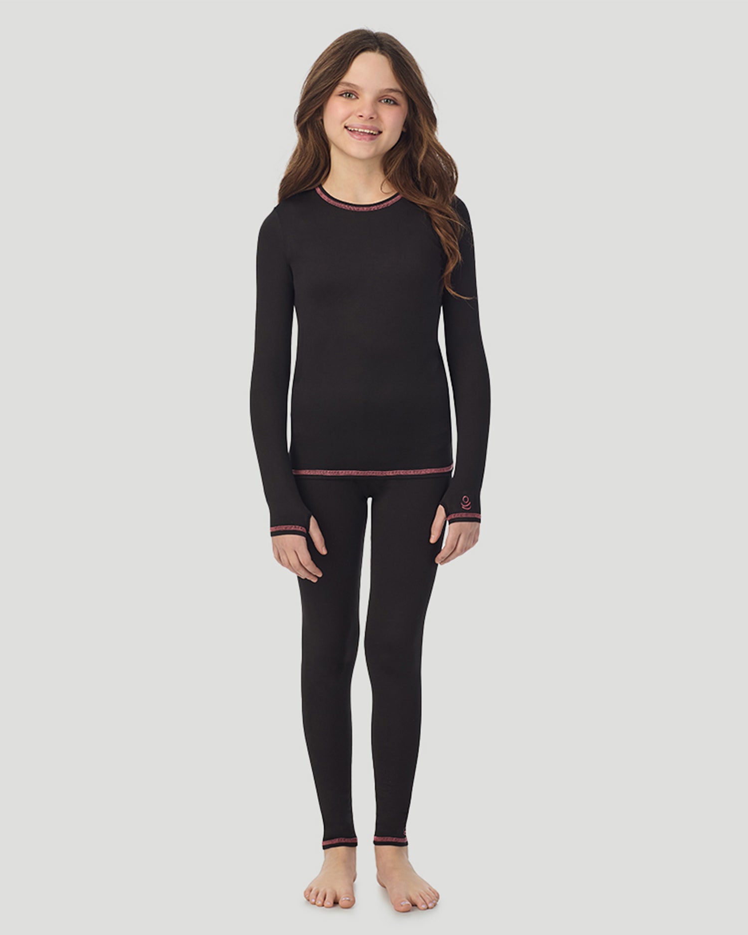 Black;@Girls Comfortech black Stretch Poly 2 pc. Long Sleeve Crew & Pant Set !92% Polyester, 8% Spandex!