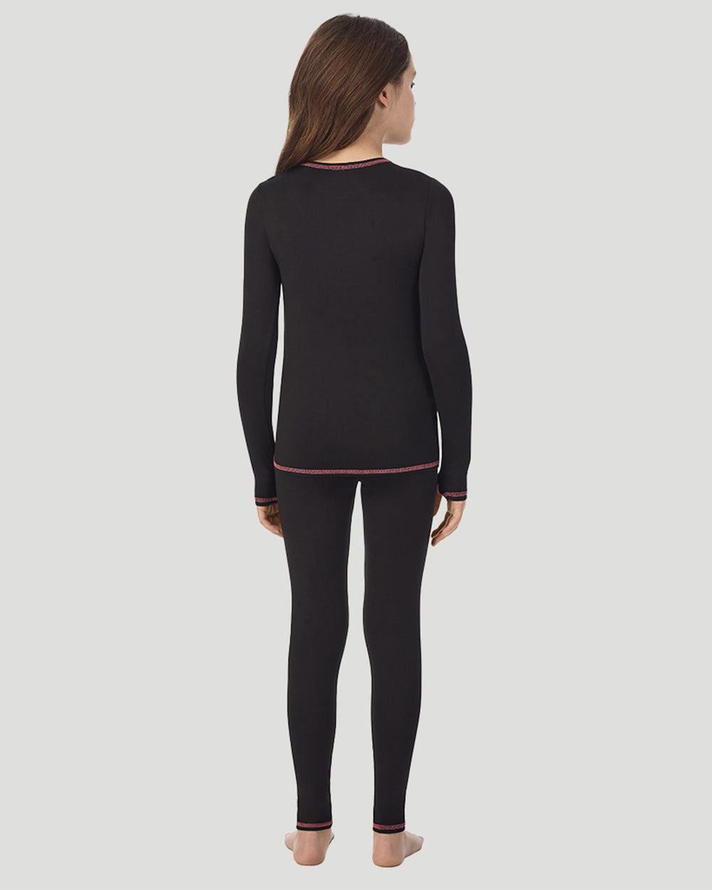 Girls Comfortech black Stretch Poly 2 pc. Long Sleeve Crew & Pant Set !92% Polyester, 8% Spandex!