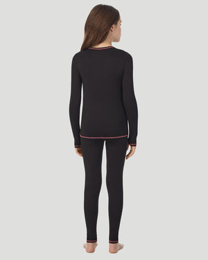 Girls Comfortech black Stretch Poly 2 pc. Long Sleeve Crew & Pant Set !92% Polyester, 8% Spandex!