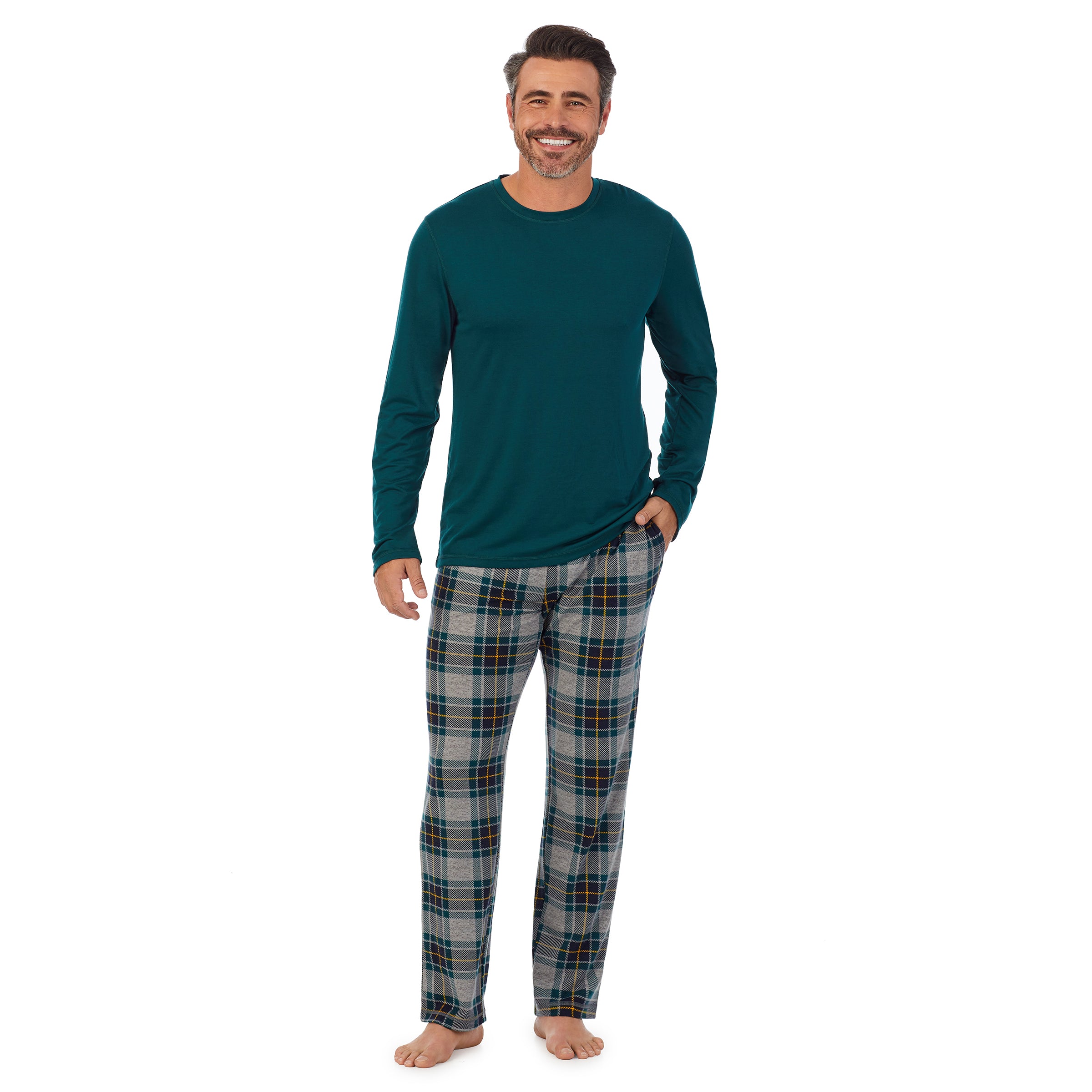 Mens Classic Long Sleeve Crew and Pajama Pant 2 pc Set