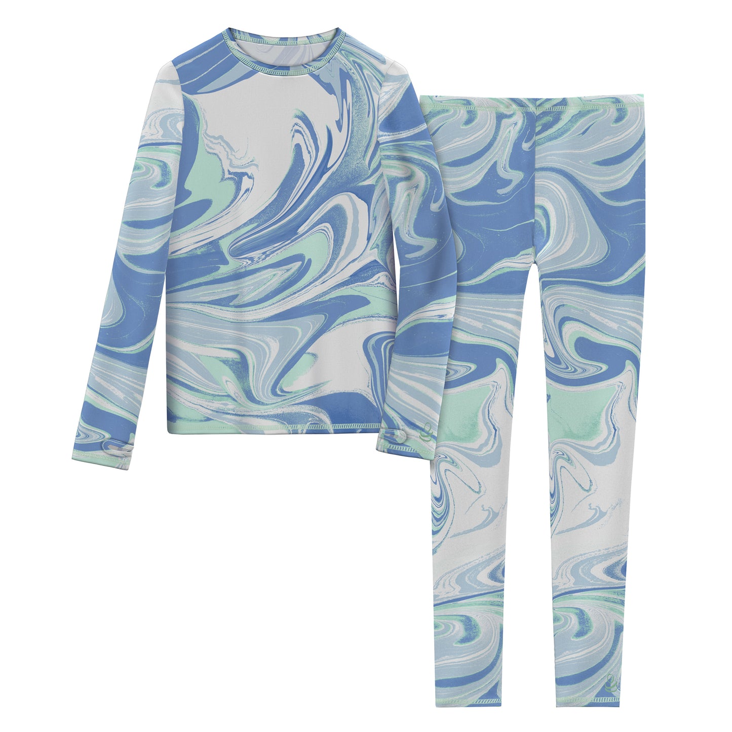 Blue Marble;@Girls Comfortech Stretch Poly 2 pc. Long Sleeve Crew & Pant Set