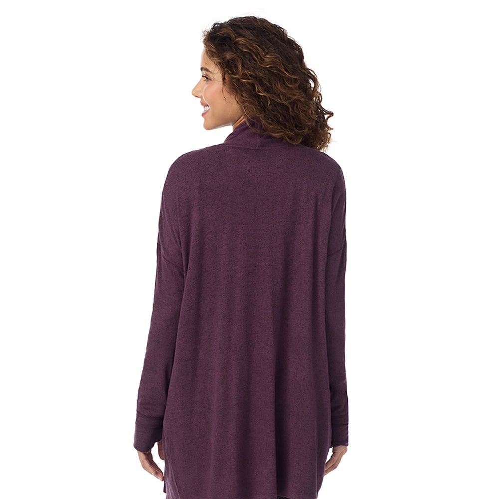 A Lady is wearing Marled Boysenberry Soft Knit Wrap