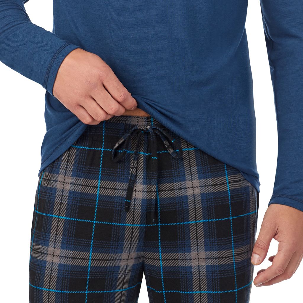 A Man is wearing a Ombre Windowpane Mens Classic Long Sleeve Crew and Pajama Pant 2-Pc Set