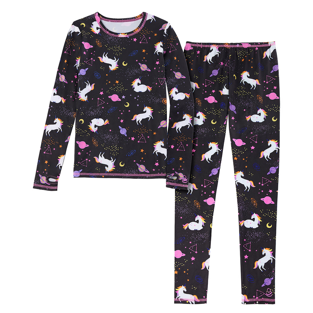 A girl Unicorn Universe Girls Comfortech Stretch Poly 2 pc. Long Sleeve Crew & Pant Set !92% Recycled Polyester, 8% Spandex!