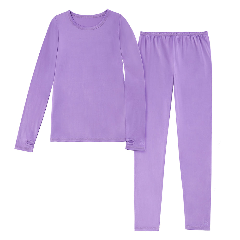 A girl French Violet Girls Comfortech Stretch Poly 2 pc. Long Sleeve Crew & Pant Set !92% Recycled Polyester, 8% Spandex!
