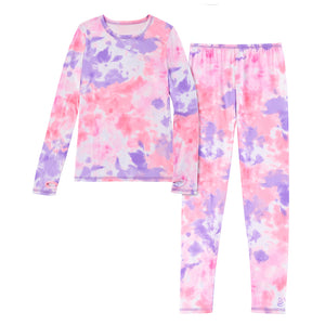  A girl Pink Tie Dye Girls Comfortech Stretch Poly 2 pc. Long Sleeve Crew & Pant Set !92% Recycled Polyester, 8% Spandex!