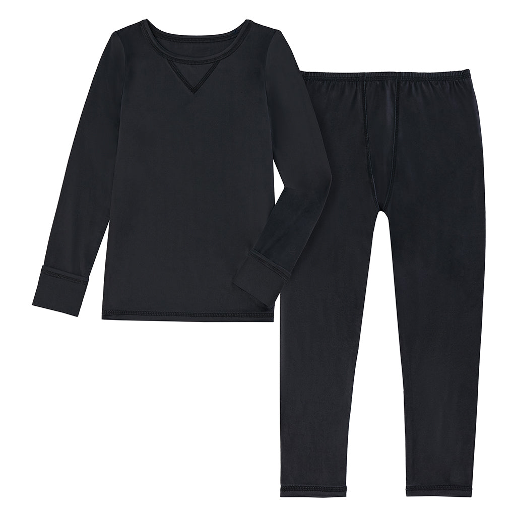 Black;@A Black long sleeve crew t-shirt and pant set !92% Recycled Polyester, 8% Spandex!