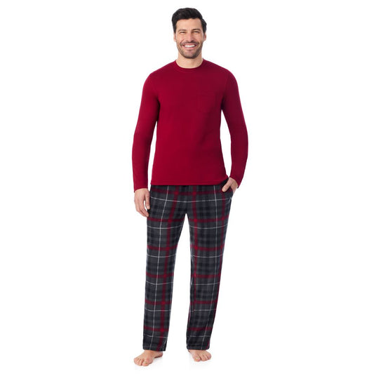  A man wearing Cabin Fleece Long Sleeve Crew and Pajama Pant 2-Pc Set