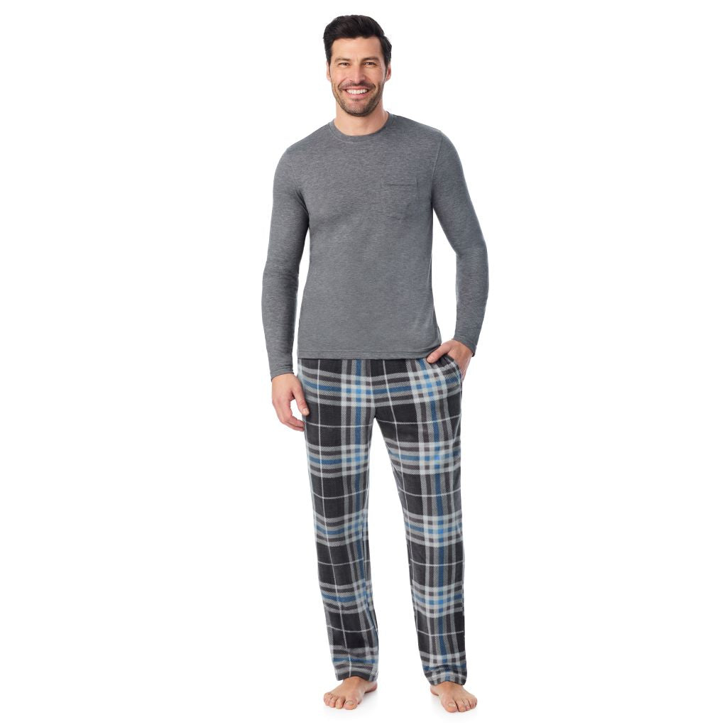  A man wearing Cabin Fleece Long Sleeve Crew and Pajama Pant 2-Pc Set