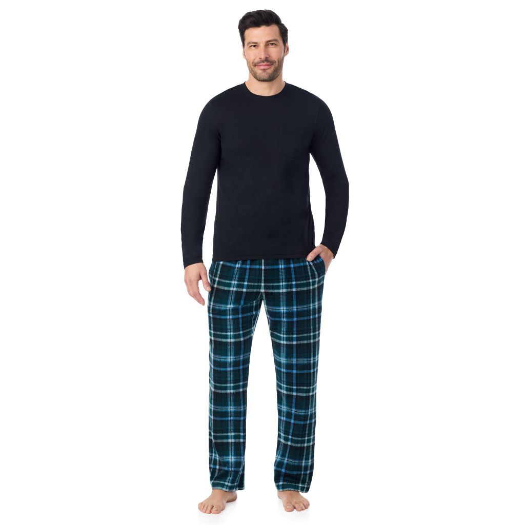  A man wearing Cabin Fleece Long Sleeve Crew and Pajama Pant 2-Pc Set