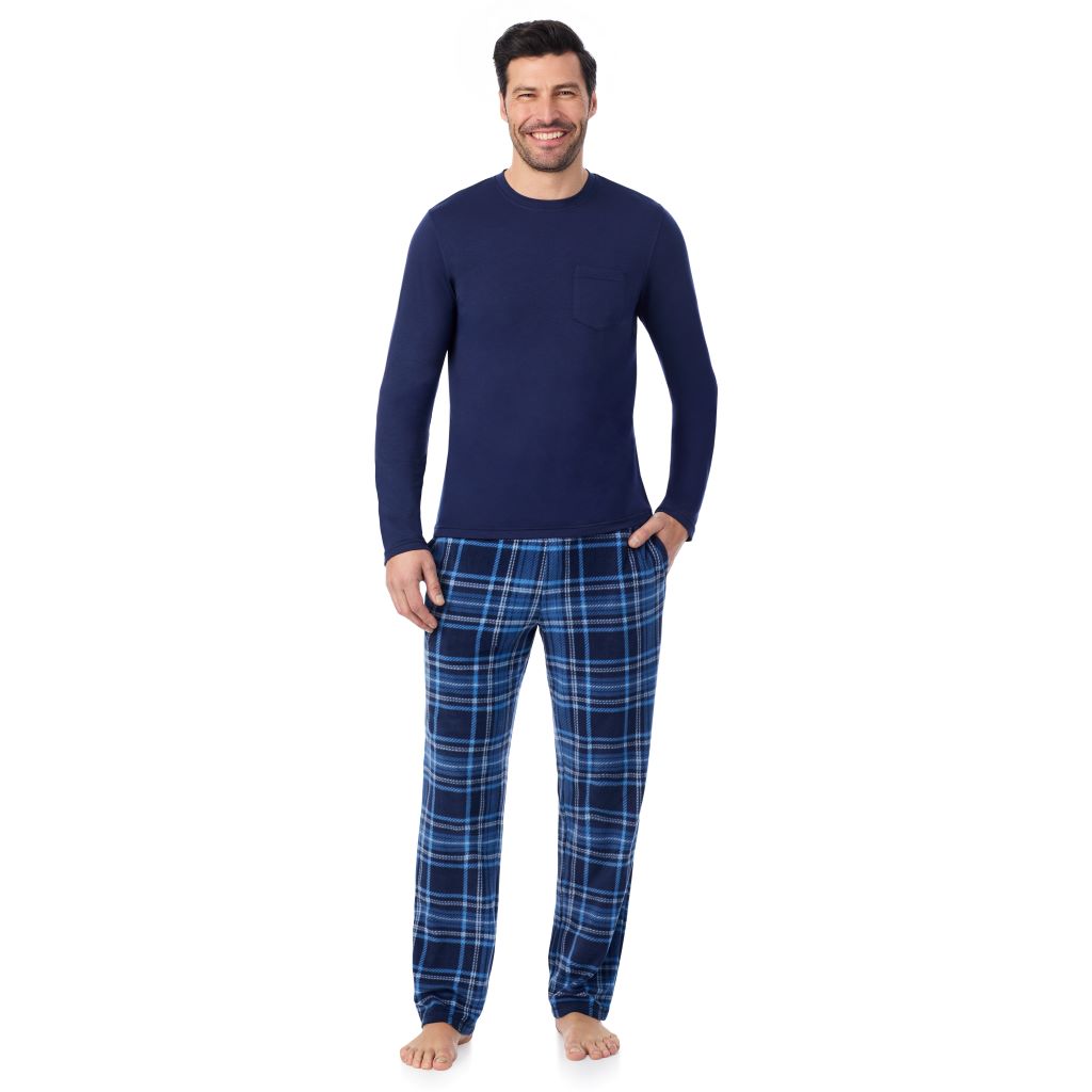  A man wearing Cabin Fleece Long Sleeve Crew and Pajama Pant 2-Pc Set