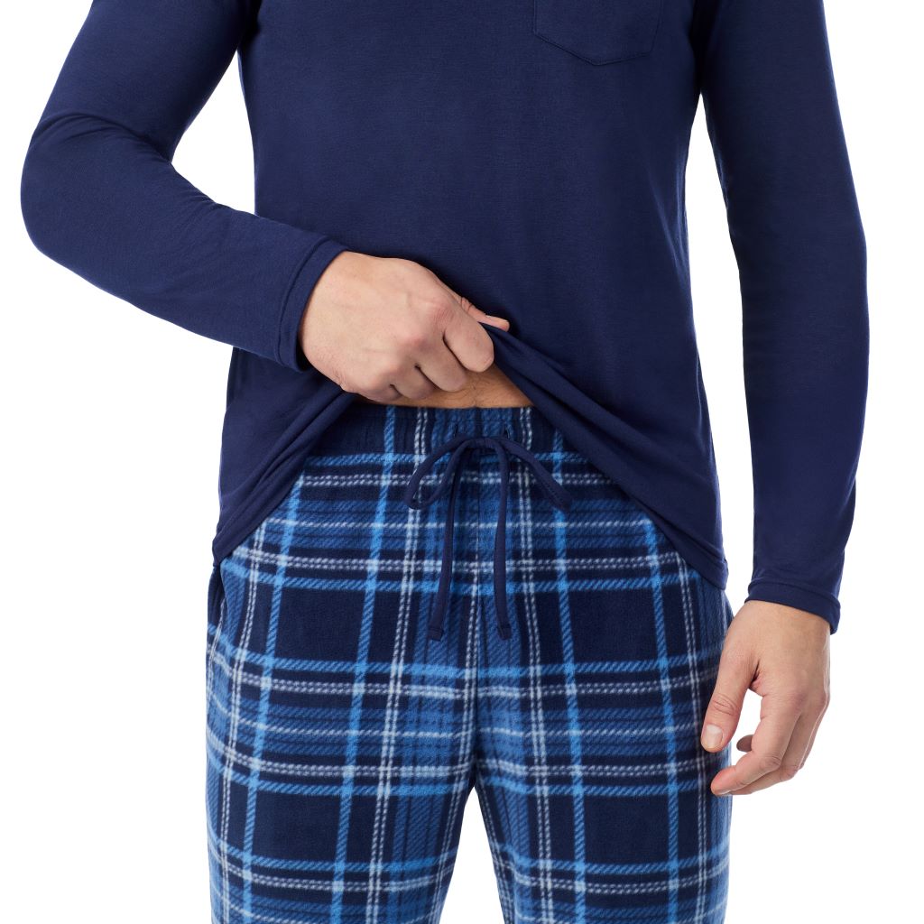  A man wearing Cabin Fleece Long Sleeve Crew and Pajama Pant 2-Pc Set