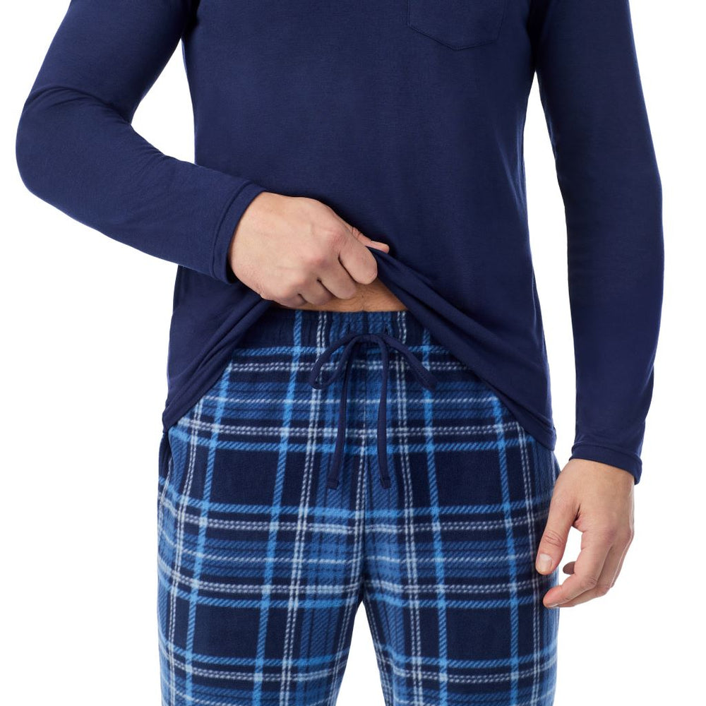 A man wearing Cabin Fleece Long Sleeve Crew and Pajama Pant 2-Pc Set