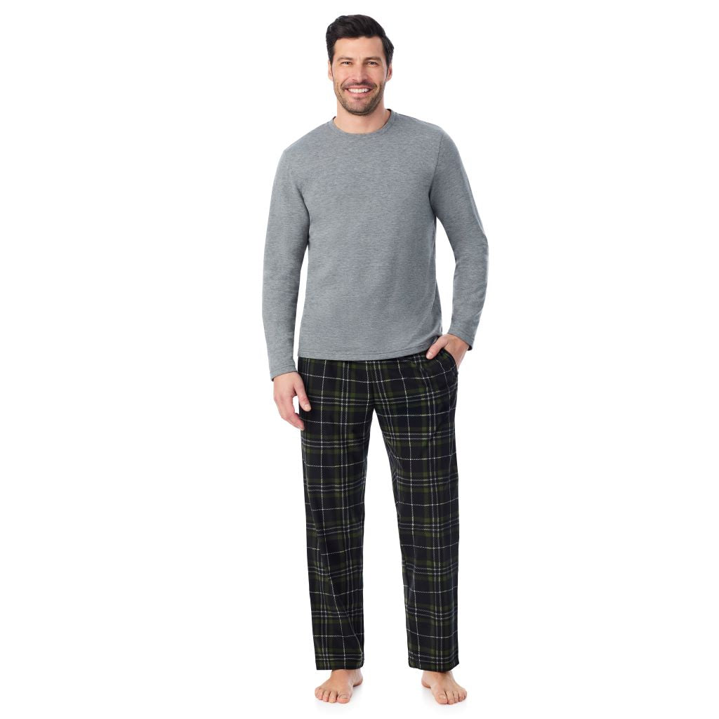 A man wearing 
Cozy Lodge Long Sleeve Crew and Pajama Pant 2-Pc Set