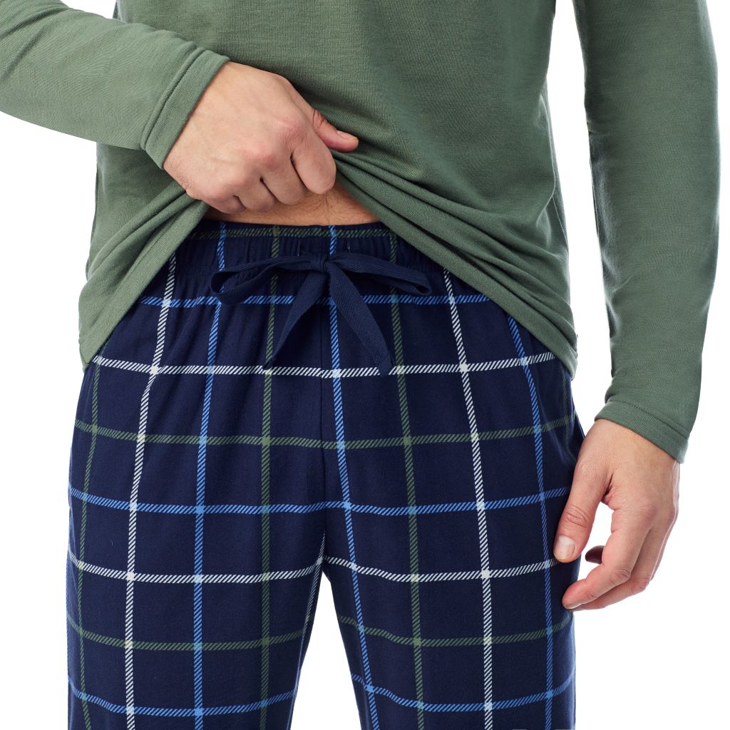A man wearing 
Cozy Lodge Long Sleeve Crew and Pajama Pant 2-Pc Set