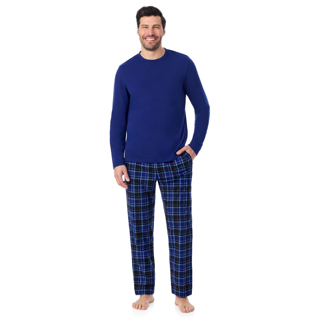 A man wearing 
Cozy Lodge Long Sleeve Crew and Pajama Pant 2-Pc Set
