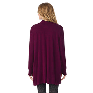 A lady wearing a Marled Dark Purple long sleeve wrap.