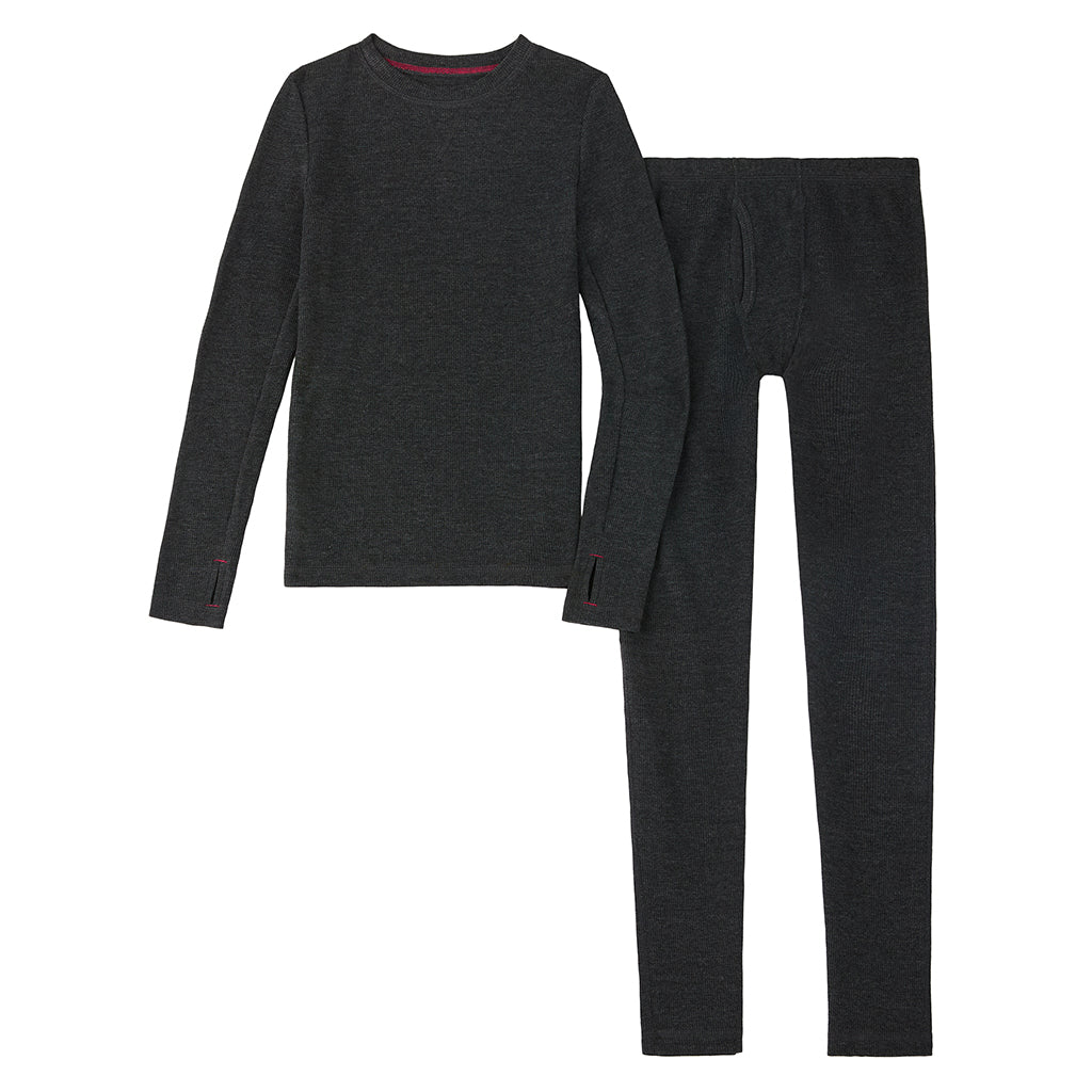 Charcoal;@A Charcoal Boys Thermal 2 pc. Long Sleeve Crew & Pant Set
