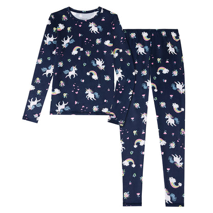 Navy Unicorn; @ A girl Navy Unicorn Girls Comfortech Stretch Poly 2 pc. Long Sleeve Crew & Pant Set !92% Recycled Polyester, 8% Spandex