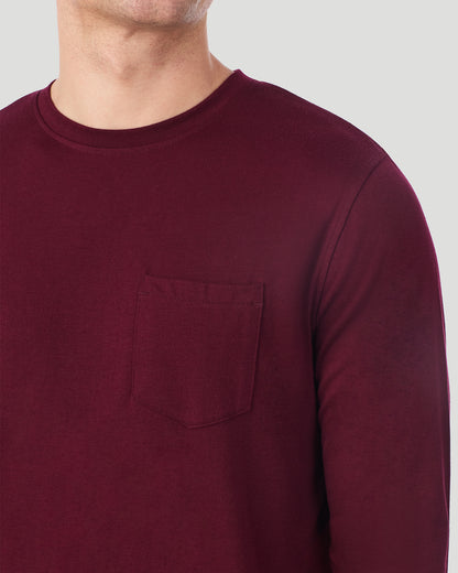 A Man is wearing Red/Red Navy Plaid Mens Cabin Fleece Long Sleeve Crew and Pajama Pant 2-Pc Set in a front view detail close up look of the shoulder area