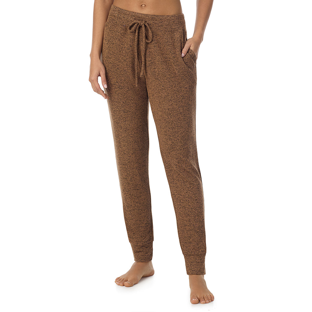  A Lady is wearing Marled Pecan Soft Knit Jogger