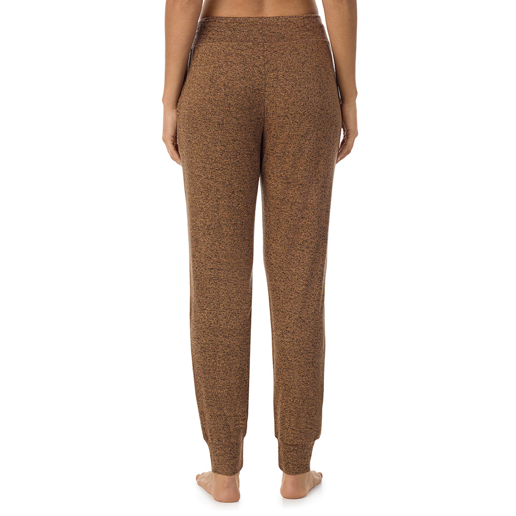 Marled Pecan; Model is wearing size S. She is 5’9”, Bust 34”, Waist 23”, Hips 35”@ A Lady is wearing Marled Pecan Soft Knit Jogger