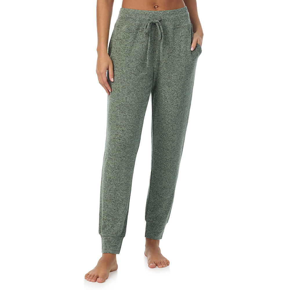 A Lady is wearing Marled Soft Olive Soft Knit Jogger