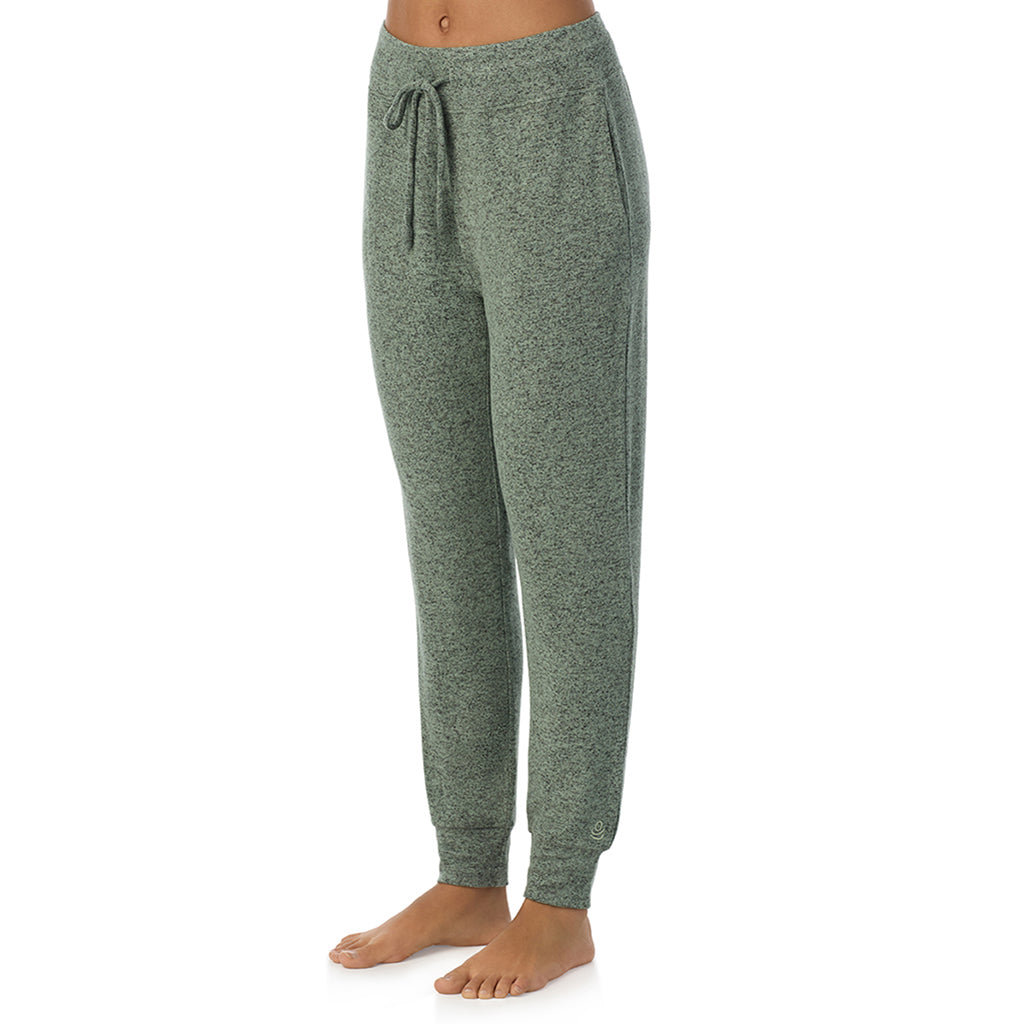  A Lady is wearing Marled Soft Olive Soft Knit Jogger